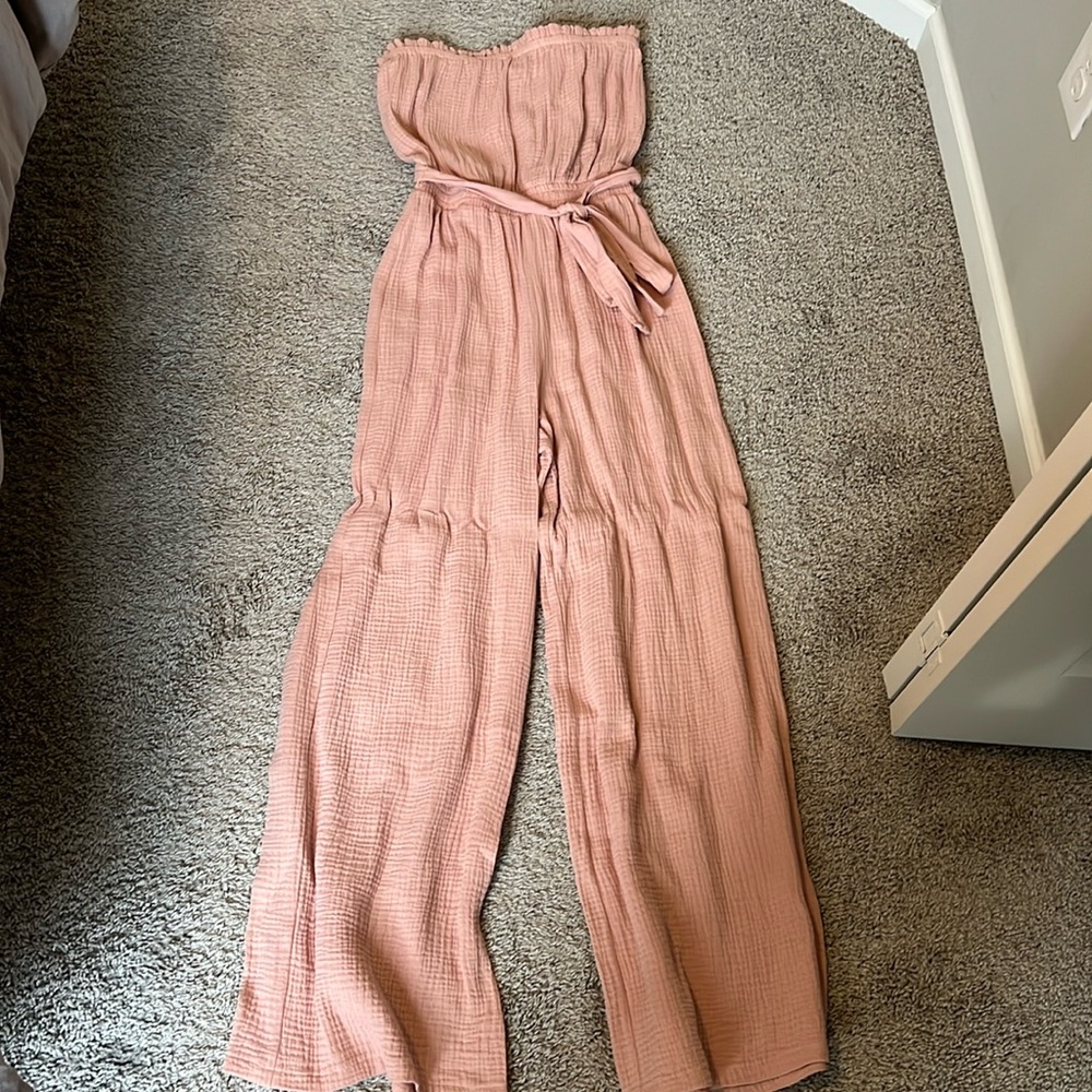 Strapless Pink Gauze Jumpsuit